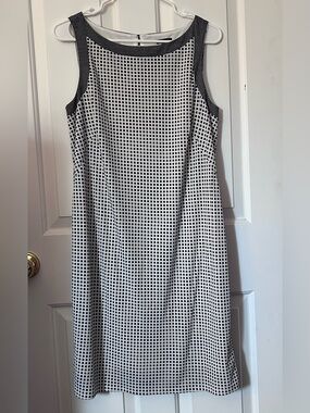 Ann Taylor Black and White Grid-Print Sleeveless Midi Dress